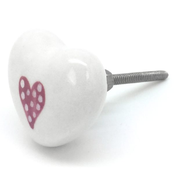 CK447 White Heart with Cherry Pink Dotty Heart